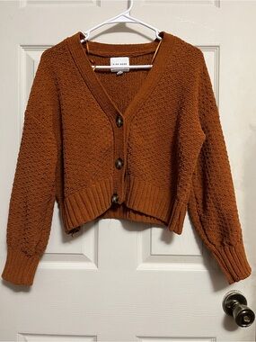 Pink Rose Burnt Orange Textured Button-Front Cropped Cardigan